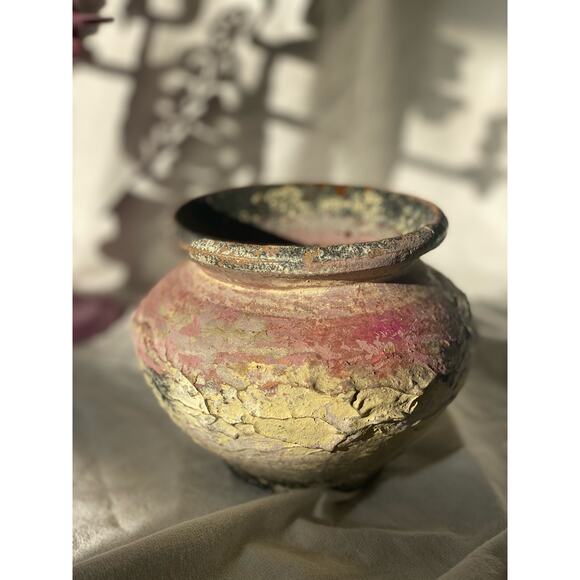 Neutral and Purple Rustic Textured Pottery Vessel vase ceramic Spanish Euro boho - Picture 12 of 16
